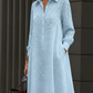 Vestido elegante com bordado floral e gola de camisa