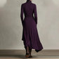 Elegante Vestido Longo para Mulher com Gola Alta, Assimétrico e Drapeado