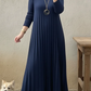 Vestido elegante de malha plissada em cor sólida