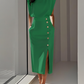 Vestido midi de cor sólida 2025