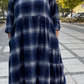 💥🔥👗【S-5XL】Vestido solto xadrez retro com manga a três quartos