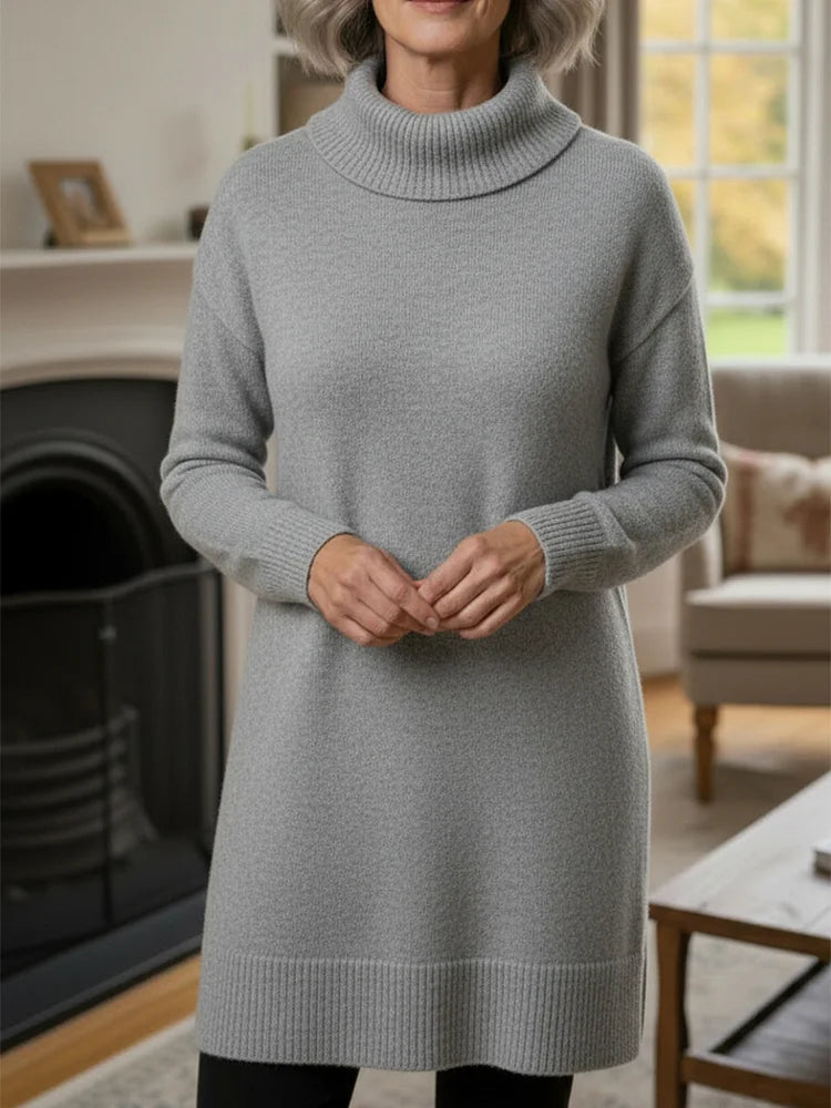 Vestido elegante de malha macia para mulher com mangas compridas