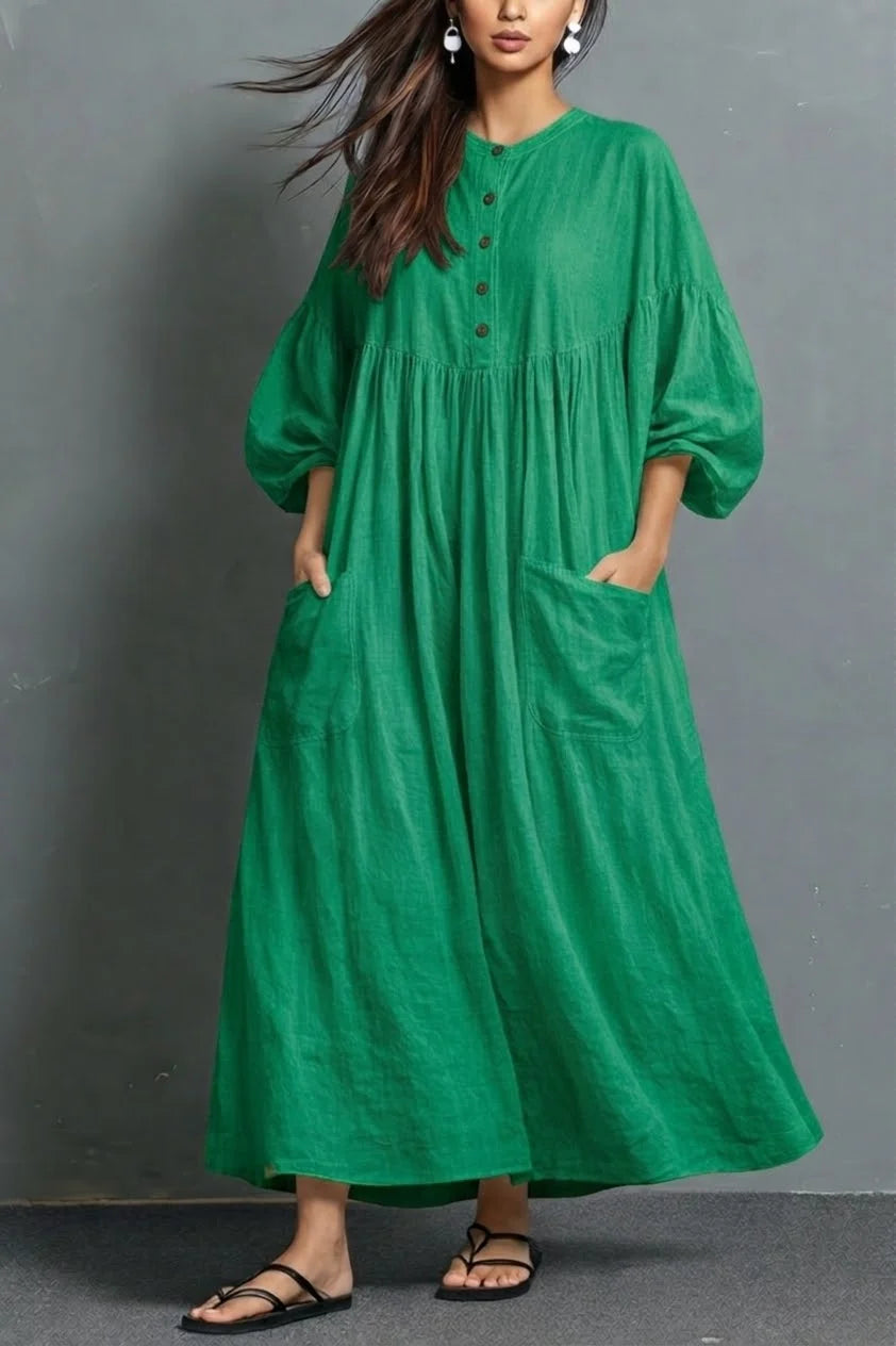 Vestido casual em linho e algodão