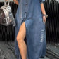 Vestido de mulher com lapelas Tencel Denim Confortável e moderno