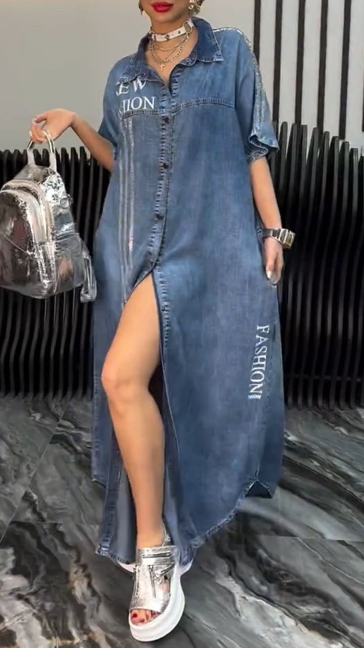 Vestido de mulher com lapelas Tencel Denim Confortável e moderno