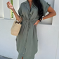 Vestido curto casual de cor sólida com laço