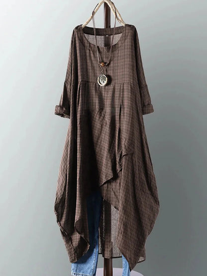Vestido midi casual confortável com bainha irregular retro