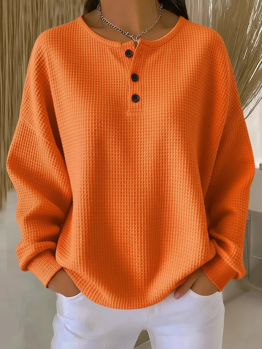 Sweatshirt casual para mulher com gola waffle