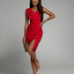 Vestido com racha e decote em V