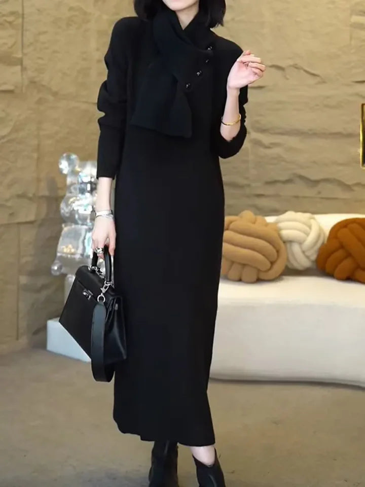 Vestido camisola confortável para mulher com cachecol removível