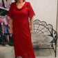 Vestido em chiffon com decote em V e strass