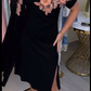 Vestido de verão para mulher com estampado de flores e cor sólida