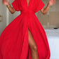 Vestido midi para mulher com decote em V e detalhe de atilhos