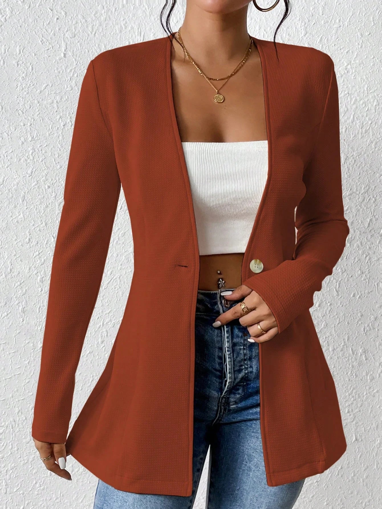 Casaco de mulher elegante de uma só cor com fecho de um botão