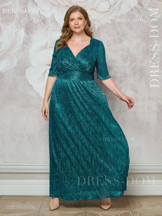 Vestido de noite comprido plus size verde esmeralda brilhante