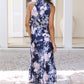 Vestido comprido com decote halter e estampado floral