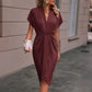 Vestido elegante para mulher com decote em V e drapeado