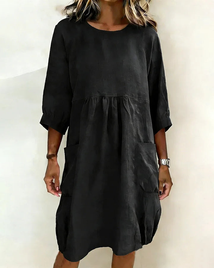 Vestido largo em algodão com mangas 3/4