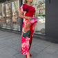Vestido comprido elegante com estampado floral para mulher
