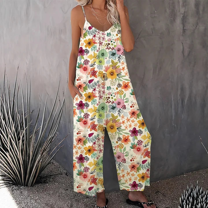 💐Macacão de mulher de pernas largas com estampado floral