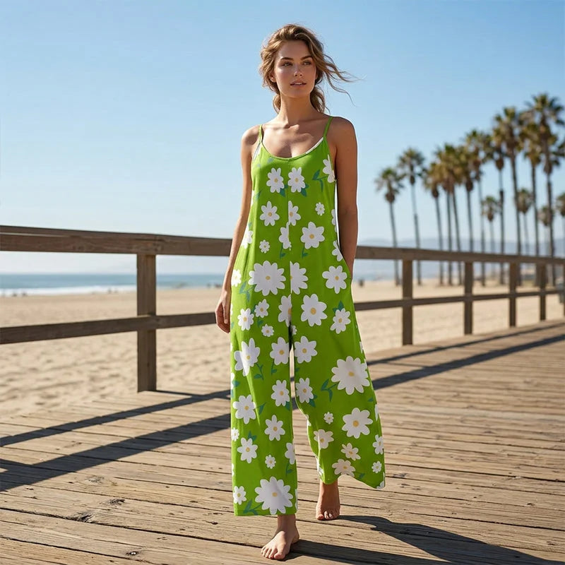 💐Macacão de mulher de pernas largas com estampado floral