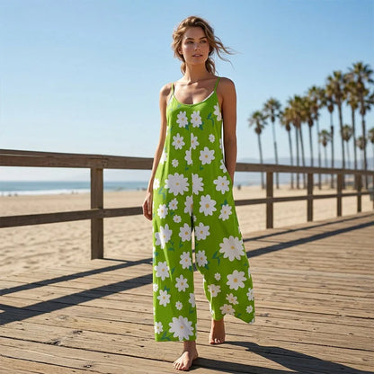 💐Macacão de mulher de pernas largas com estampado floral