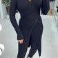 Blusa de mulher comprida casual de cor lisa com decote em V e corte irregular