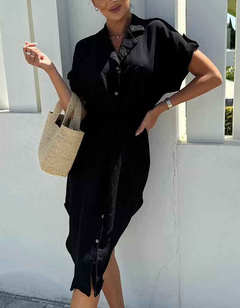 Vestido curto casual de cor sólida com laço