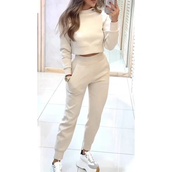 🙋‍♀️T-shirt de mulher e calças de 2 peças com punhos