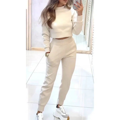 🙋‍♀️T-shirt de mulher e calças de 2 peças com punhos