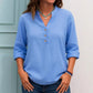 Blusa casual para mulher com decote em V e fecho de botões