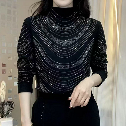 Blusa de mulher elegante de mangas compridas com lantejoulas