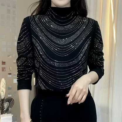 Blusa de mulher elegante de mangas compridas com lantejoulas