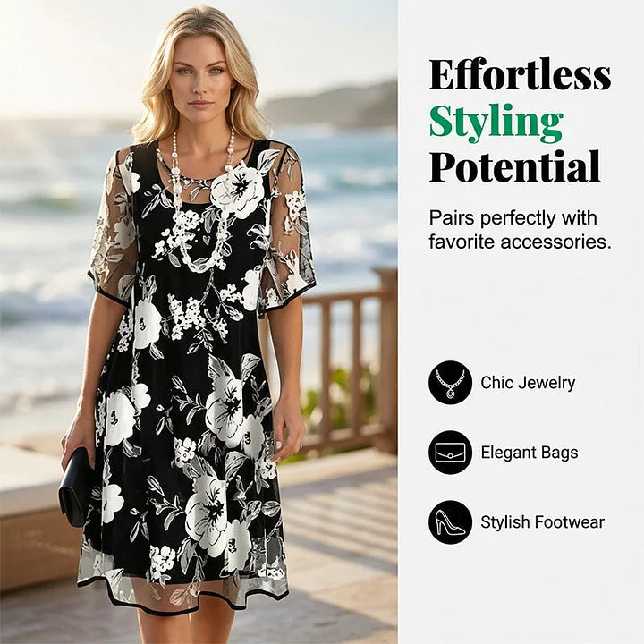 【Tamanhos S-3XL】🌸Vestido elegante de chiffon para mulher com estampado floral