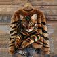 Sweatshirt de peluche confortável com estampa de gato malhado e tigre