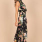 Vestido comprido com decote halter e estampado floral