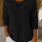 Camisola de malha de cor sólida para mulher com gola redonda, mangas 3/4 e gravata borboleta, adequada para uso diário