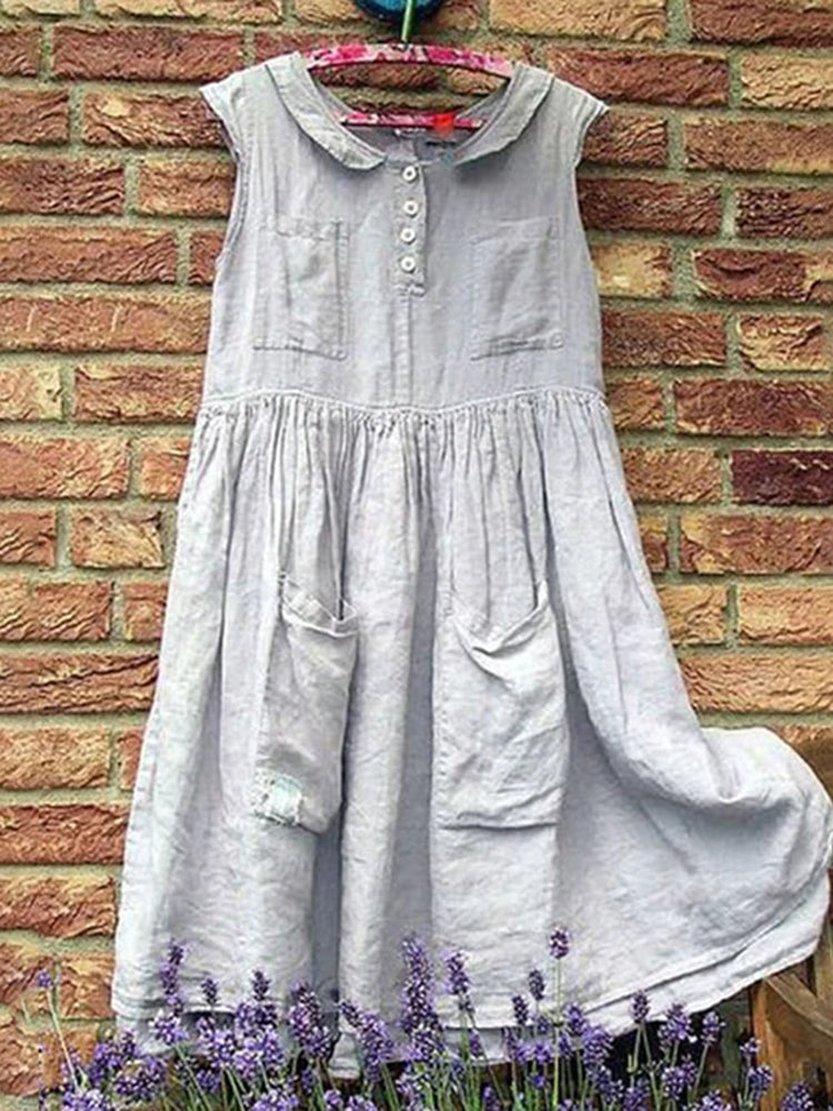 Vestido vintage com bolso largo e ombro a ombro, sem mangas, midi