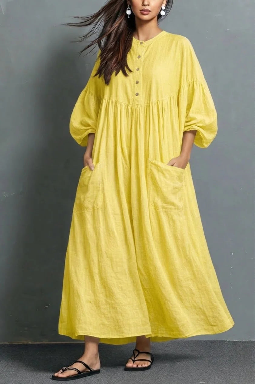 Vestido casual em linho e algodão