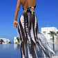 Conjunto de biquíni feminino de duas peças às riscas com estampado tie-dye