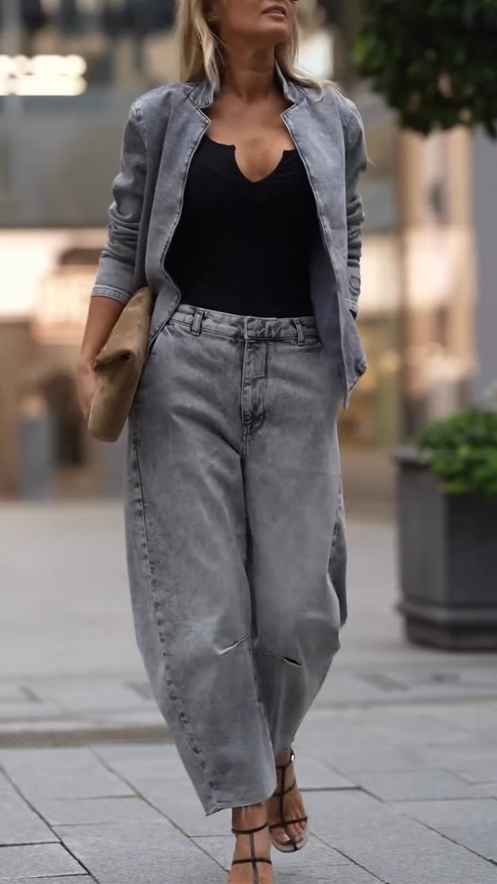 Conjunto casual de menina com gola redonda e calças
