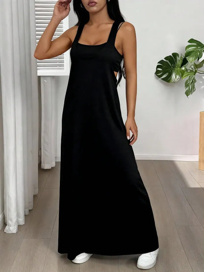 Vestido comprido de senhora, de duas peças, estilo regata, com recortes laterais