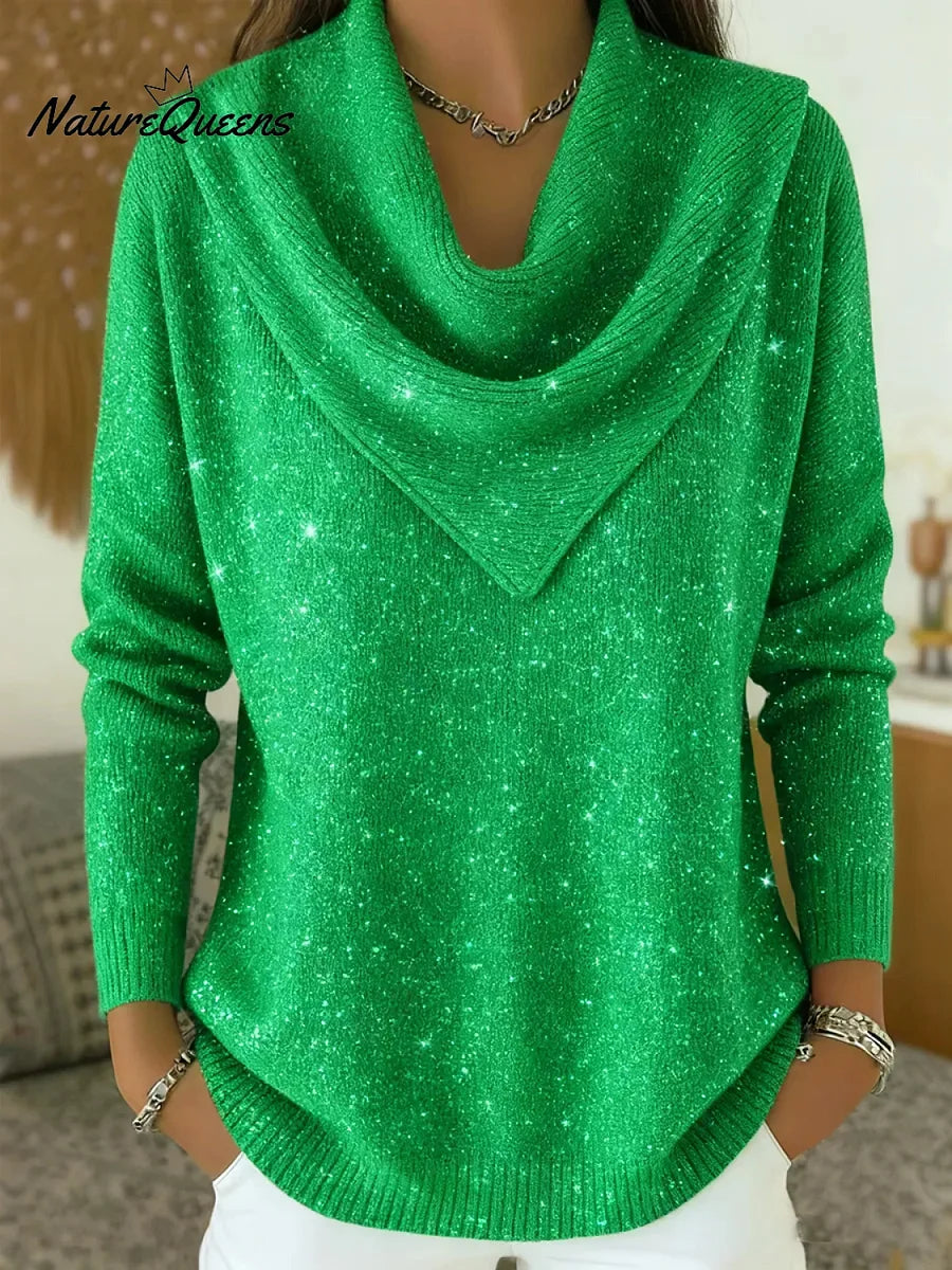 Camisola com decote em V, macia, brilhante e com lantejoulas de inspiração vintage