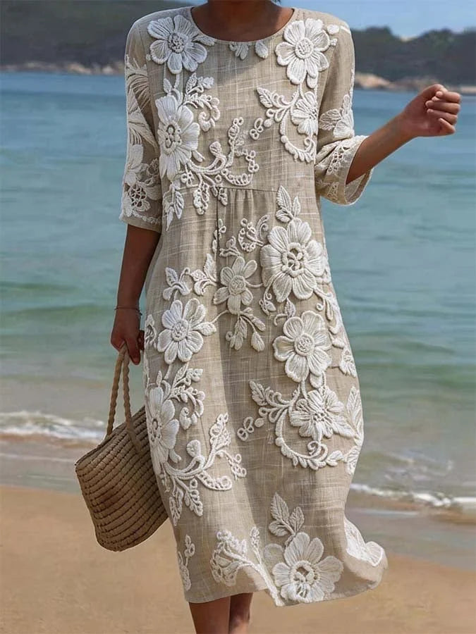 🌺🎉Vestido casual feminino, tecido misto de algodão e linho