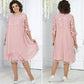 Vestido de mulher em chiffon bordado com retalhos e gola redonda