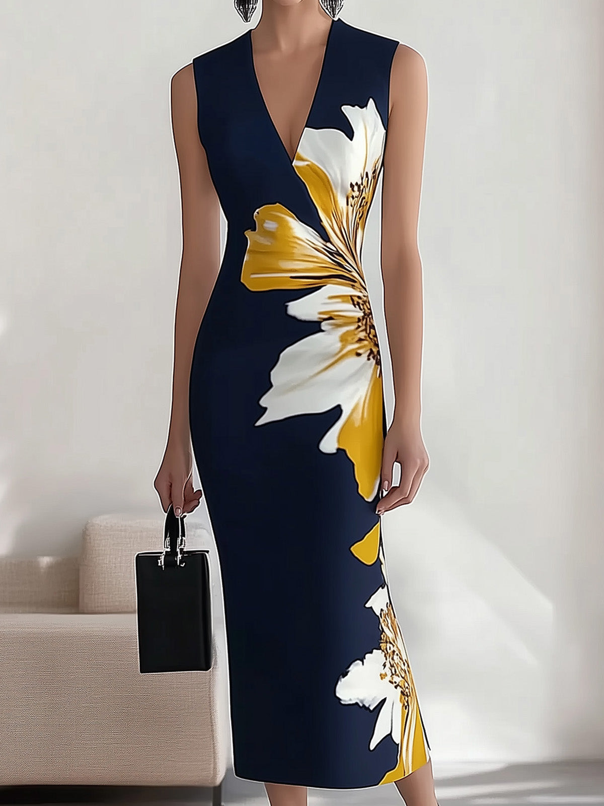 Vestido estampado sem mangas
