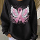 Sweatshirt casual para mulher com estampa de fita rosa e asas