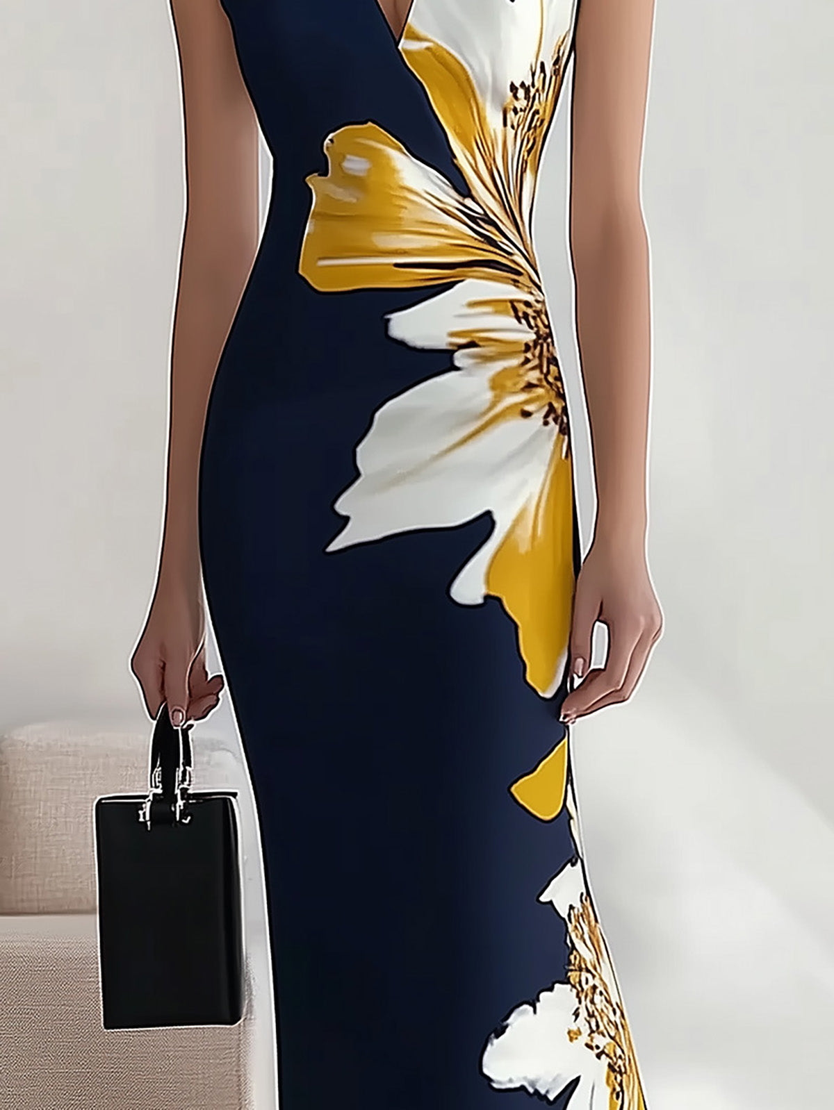 Vestido estampado sem mangas
