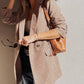 Blazer castanho com gola pied-de-poule e lapela