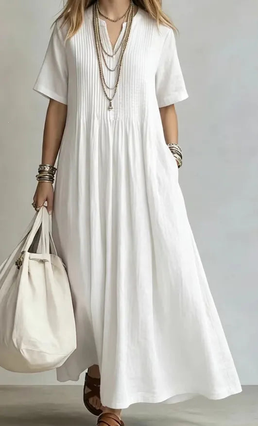 👗 Vestido casual de corte largo com decote em V para mulher ✨